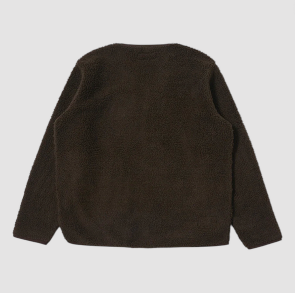 Dark brown fleece on a light gray background.
