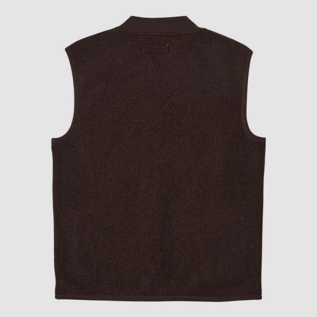 Brown vest on a light gray background.