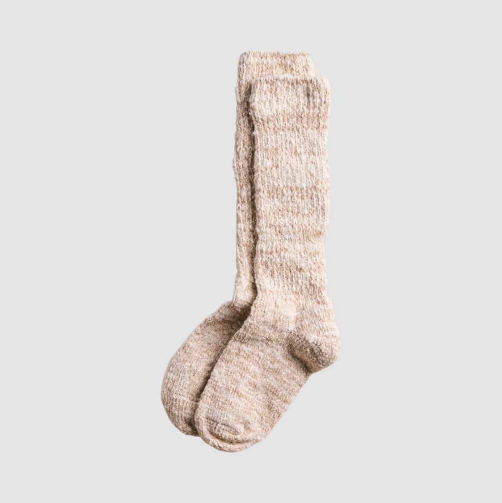 Yahae Garabou Organic Cotton Socks in Brown - Soft, hand-spun slipper socks crafted with unique Japanese spinning method 'garabou' for cozy home relaxation