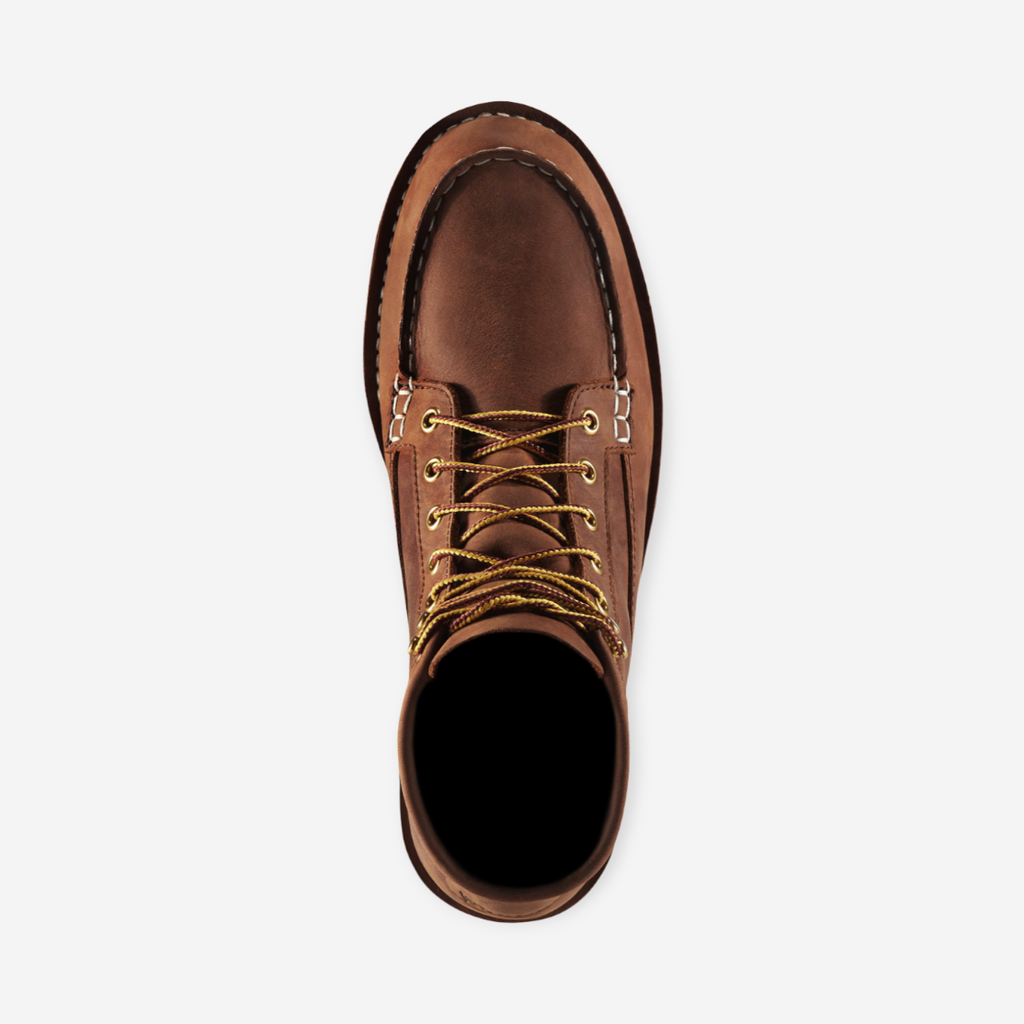 Danner Bull Run Moc Toe Tabacco work boot, featuring a sturdy full-grain leather upper, steel toe, and oil-resistant, slip-resistant sole for all-day comfort.